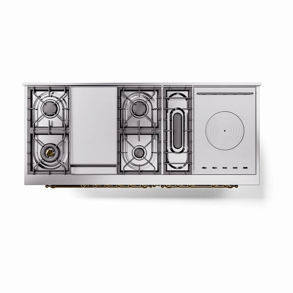 Ilve UN60FSNMPMGGLP Ilve Un60Fsnmpmgglp Nostalgie Ii Noblesse 60" Dual Fuel Range (7 Sealed Burners   Griddle   French Top, Liquid Propane, Triple Glass Door, Graphite Matte, Brass)
