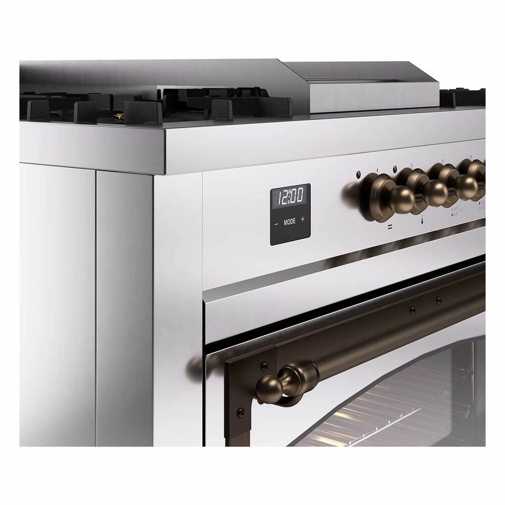Ilve UN60FSNMPSSBLP Ilve Un60Fsnmpssblp Nostalgie Ii Noblesse 60" Dual Fuel Range (7 Sealed Burners   Griddle   French Top, Liquid Propane, Triple Glass Door, Stainless Steel, Burnished)