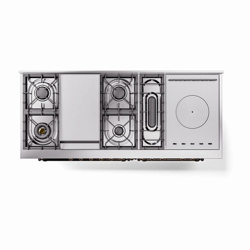 Ilve UN60FSNMPSSBLP Ilve Un60Fsnmpssblp Nostalgie Ii Noblesse 60" Dual Fuel Range (7 Sealed Burners   Griddle   French Top, Liquid Propane, Triple Glass Door, Stainless Steel, Burnished)