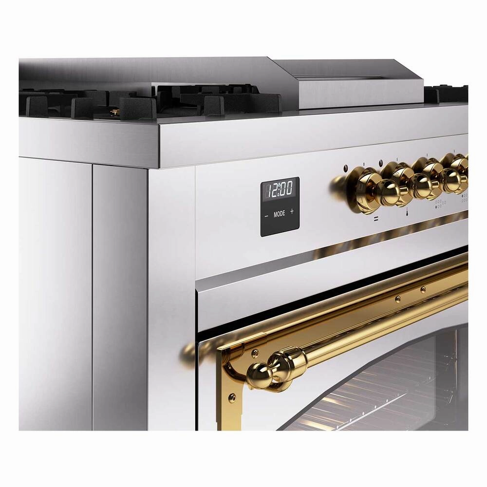 Ilve UN60FSNMPSSG Ilve Un60Fsnmpssg Nostalgie Ii Noblesse 60" Dual Fuel Range (7 Sealed Burners   Griddle   French Top, Natural Gas, Triple Glass Door, Stainless Steel, Brass)