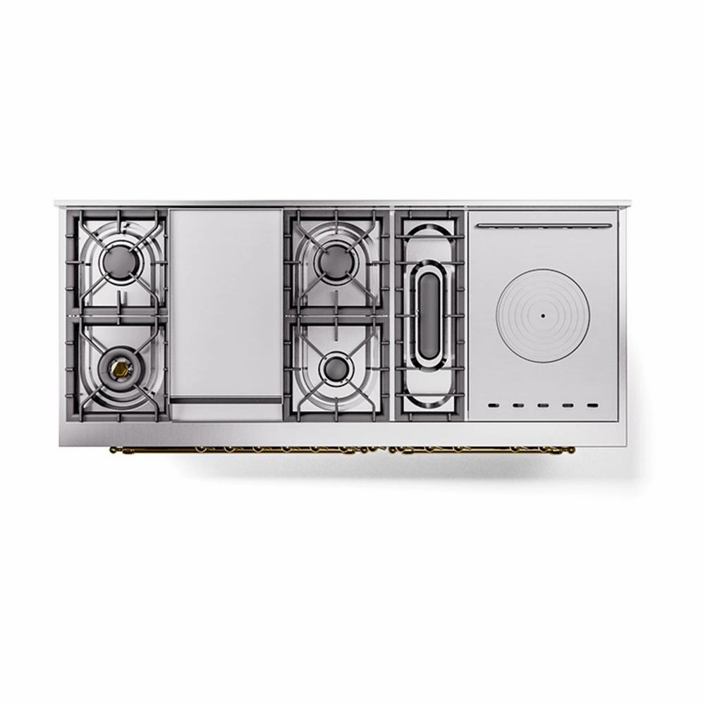 Ilve UN60FSNMPSSG Ilve Un60Fsnmpssg Nostalgie Ii Noblesse 60" Dual Fuel Range (7 Sealed Burners   Griddle   French Top, Natural Gas, Triple Glass Door, Stainless Steel, Brass)