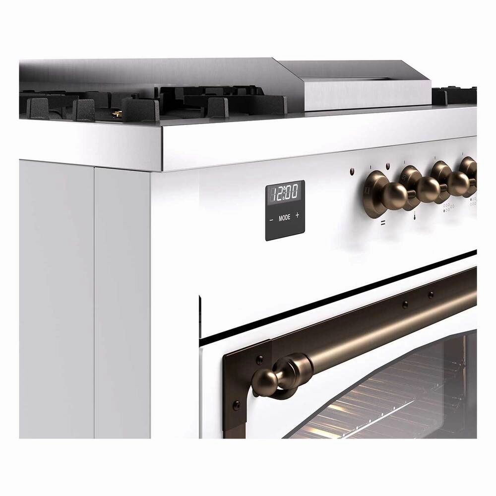 Ilve UN60FSNMPWHBLP Ilve Un60Fsnmpwhblp Nostalgie Ii Noblesse 60" Dual Fuel Range (7 Sealed Burners   Griddle   French Top, Liquid Propane, Triple Glass Door, White, Burnished)