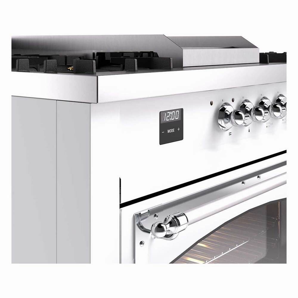 Ilve UN60FSNMPWHCLP Ilve Un60Fsnmpwhclp Nostalgie Ii Noblesse 60" Dual Fuel Range (7 Sealed Burners   Griddle   French Top, Liquid Propane, Triple Glass Door, White, Chrome)