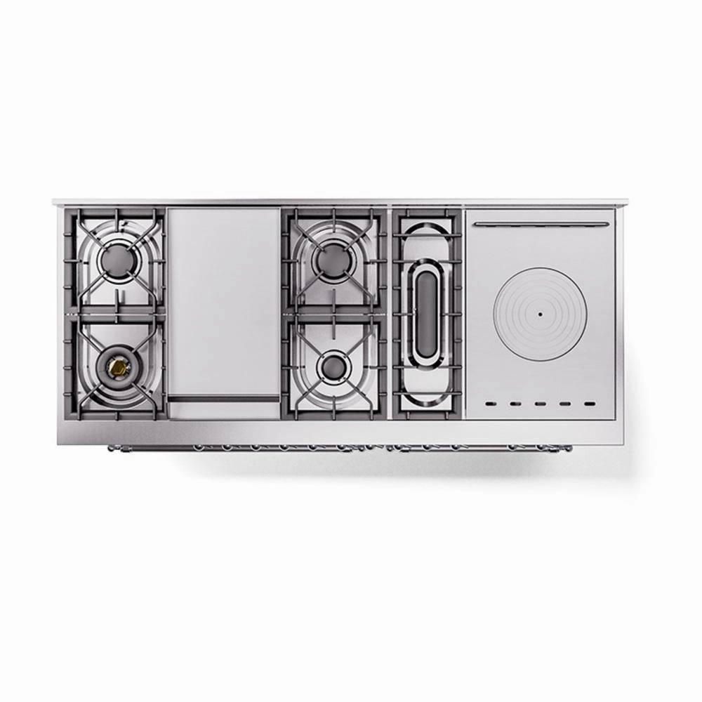 Ilve UN60FSNMPWHCLP Ilve Un60Fsnmpwhclp Nostalgie Ii Noblesse 60" Dual Fuel Range (7 Sealed Burners   Griddle   French Top, Liquid Propane, Triple Glass Door, White, Chrome)