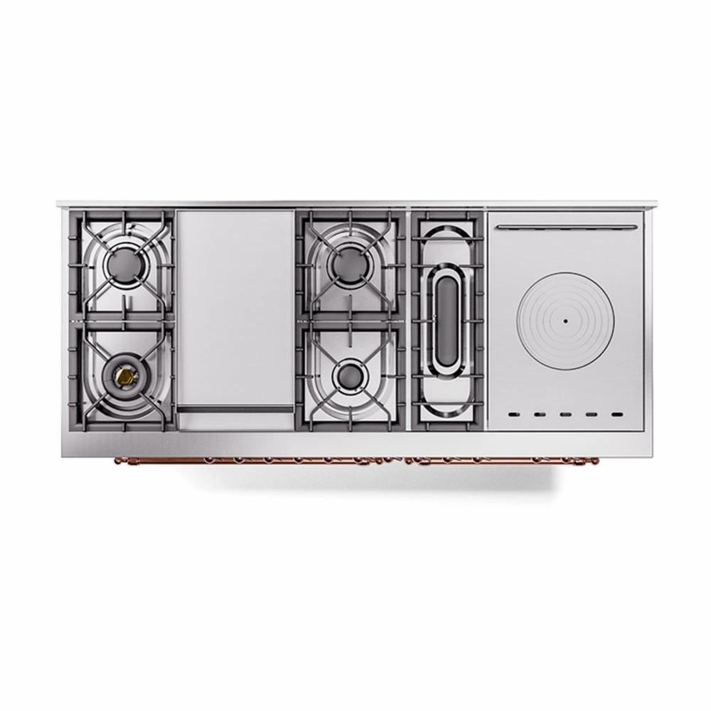 Ilve UN60FSNMPWHP Ilve Un60Fsnmpwhp Nostalgie Ii Noblesse 60" Dual Fuel Range (7 Sealed Burners   Griddle   French Top, Natural Gas, Triple Glass Door, White, Copper)
