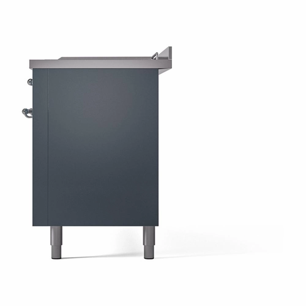 Ilve UN60FSQNMPBGC Ilve Un60Fsqnmpbgc Nostalgie Ii Noblesse 60" Dual Fuel Range (7 Sealed Burners   Griddle   French Top, Natural Gas, Solid Door, Blue Grey, Chrome)