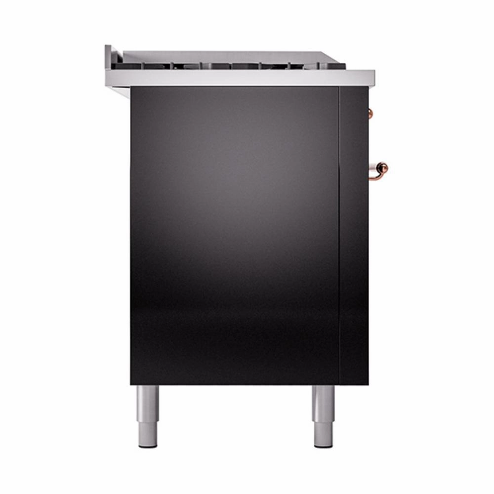 Ilve UN60FSQNMPBKPLP Ilve Un60Fsqnmpbkplp Nostalgie Ii Noblesse 60" Dual Fuel Range (7 Sealed Burners   Griddle   French Top, Liquid Propane, Solid Door, Glossy Black, Copper)