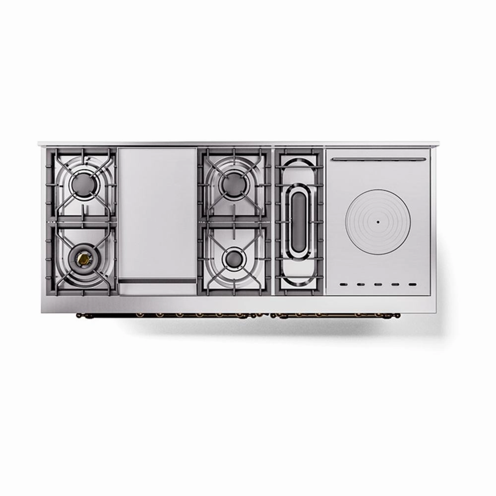 Ilve UN60FSQNMPBUBLP Ilve Un60Fsqnmpbublp Nostalgie Ii Noblesse 60" Dual Fuel Range (7 Sealed Burners   Griddle   French Top, Liquid Propane, Solid Door, Burgundy, Burnished)