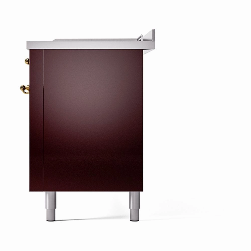 Ilve UN60FSQNMPBUG Ilve Un60Fsqnmpbug Nostalgie Ii Noblesse 60" Dual Fuel Range (7 Sealed Burners   Griddle   French Top, Natural Gas, Solid Door, Burgundy, Brass)
