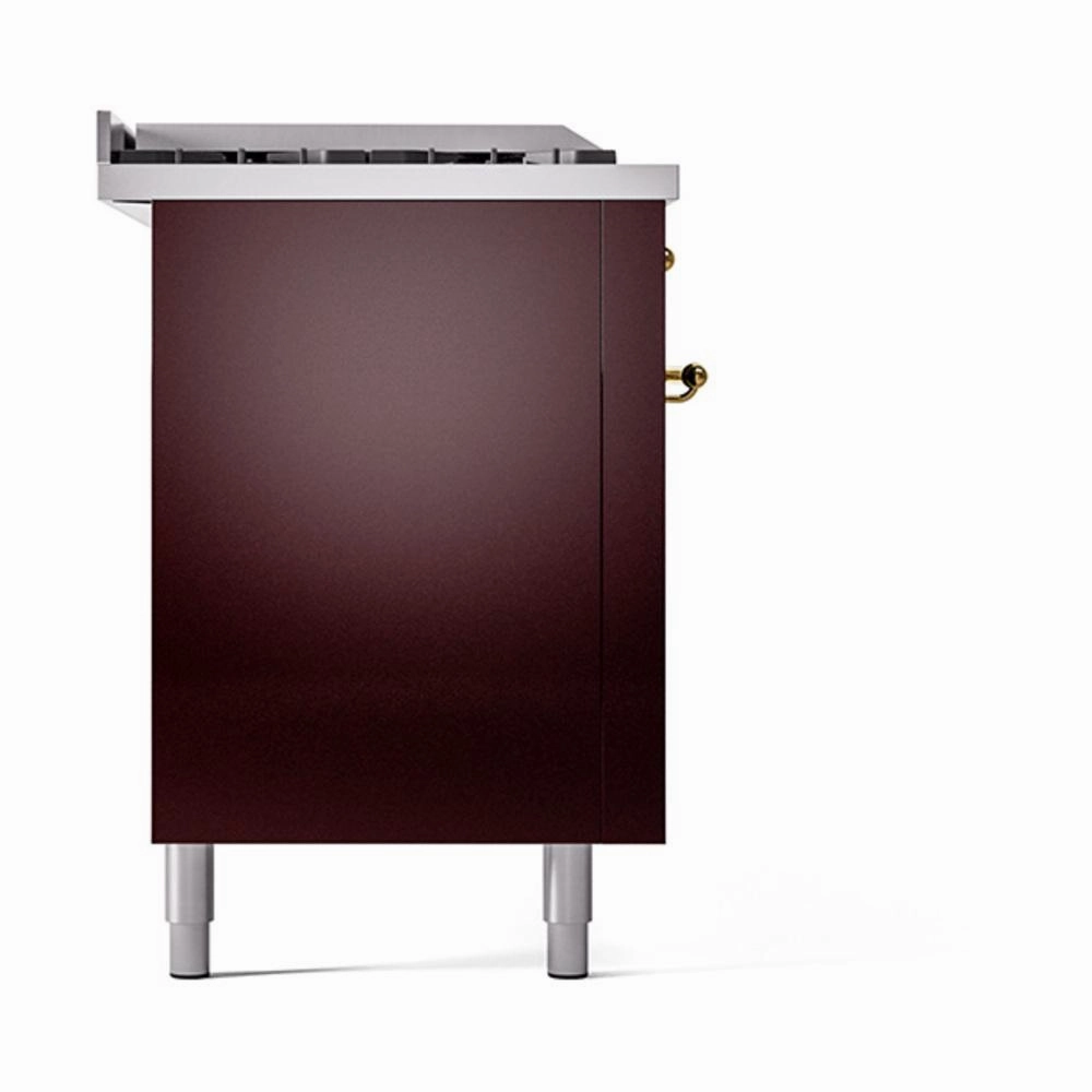 Ilve UN60FSQNMPBUG Ilve Un60Fsqnmpbug Nostalgie Ii Noblesse 60" Dual Fuel Range (7 Sealed Burners   Griddle   French Top, Natural Gas, Solid Door, Burgundy, Brass)