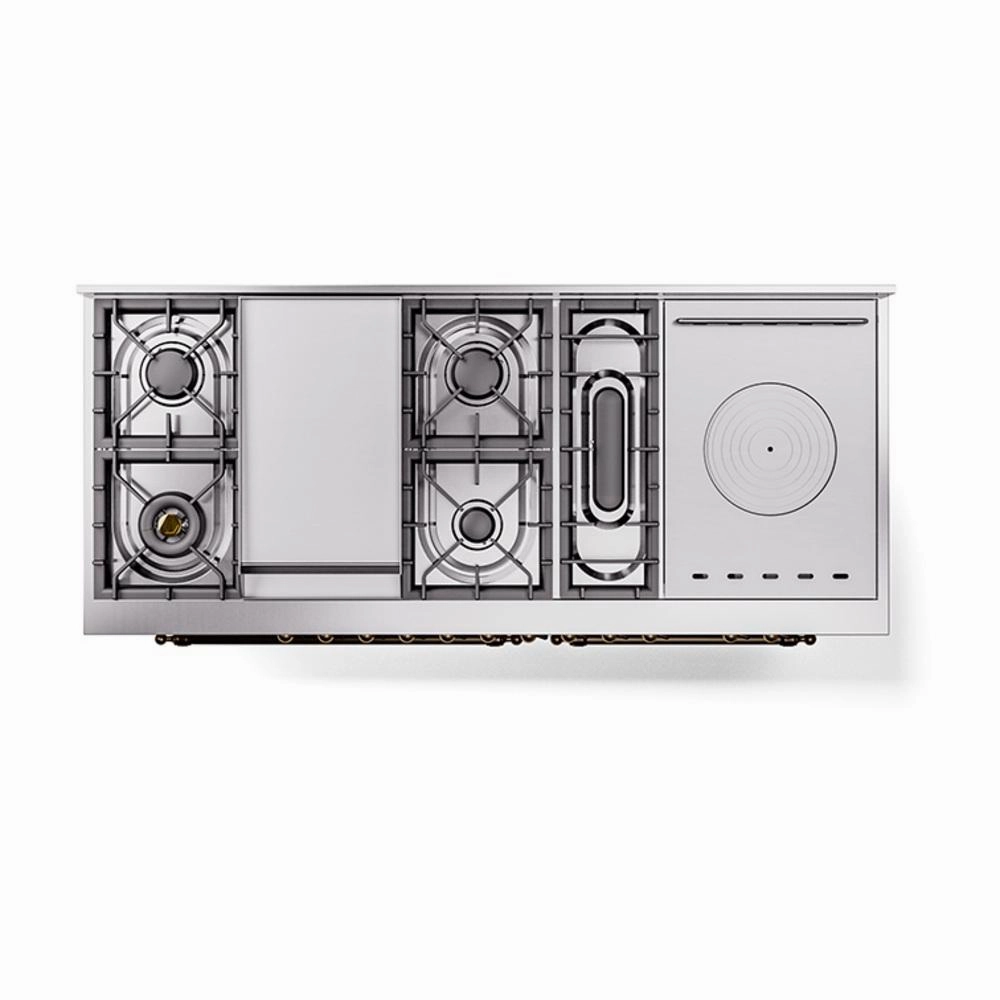 Ilve UN60FSQNMPRAB Ilve Un60Fsqnmprab Nostalgie Ii Noblesse 60" Dual Fuel Range (7 Sealed Burners   Griddle   French Top, Natural Gas, Solid Door, Ral, Burnished)