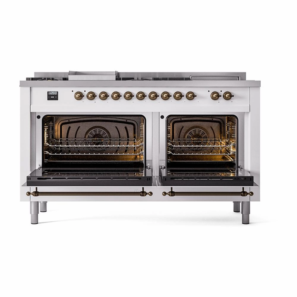 Ilve UN60FSQNMPRABLP Ilve Un60Fsqnmprablp Nostalgie Ii Noblesse 60" Dual Fuel Range (7 Sealed Burners   Griddle   French Top, Liquid Propane, Solid Door, Ral, Burnished)