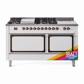 Ilve UN60FSQNMPRABLP Ilve Un60Fsqnmprablp Nostalgie Ii Noblesse 60" Dual Fuel Range (7 Sealed Burners   Griddle   French Top, Liquid Propane, Solid Door, Ral, Burnished)