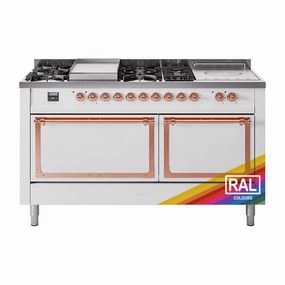 Ilve UN60FSQNMPRAP Ilve Un60Fsqnmprap Nostalgie Ii Noblesse 60" Dual Fuel Range (7 Sealed Burners   Griddle   French Top, Natural Gas, Solid Door, Ral, Copper)