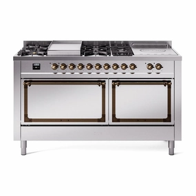 Ilve UN60FSQNMPSSBLP Ilve Un60Fsqnmpssblp Nostalgie Ii Noblesse 60" Dual Fuel Range (7 Sealed Burners   Griddle   French Top, Liquid Propane, Solid Door, Stainless Steel, Burnished)