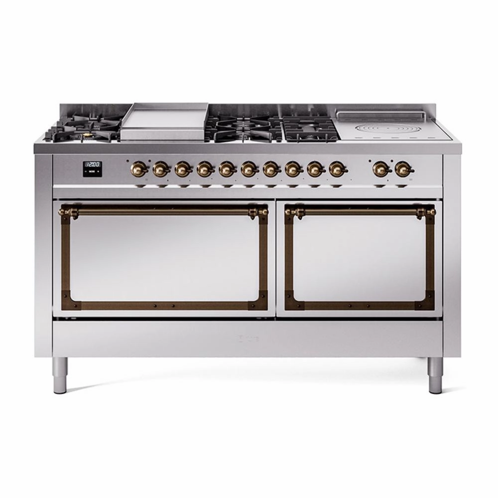 Ilve UN60FSQNMPSSBLP Ilve Un60Fsqnmpssblp Nostalgie Ii Noblesse 60" Dual Fuel Range (7 Sealed Burners   Griddle   French Top, Liquid Propane, Solid Door, Stainless Steel, Burnished)