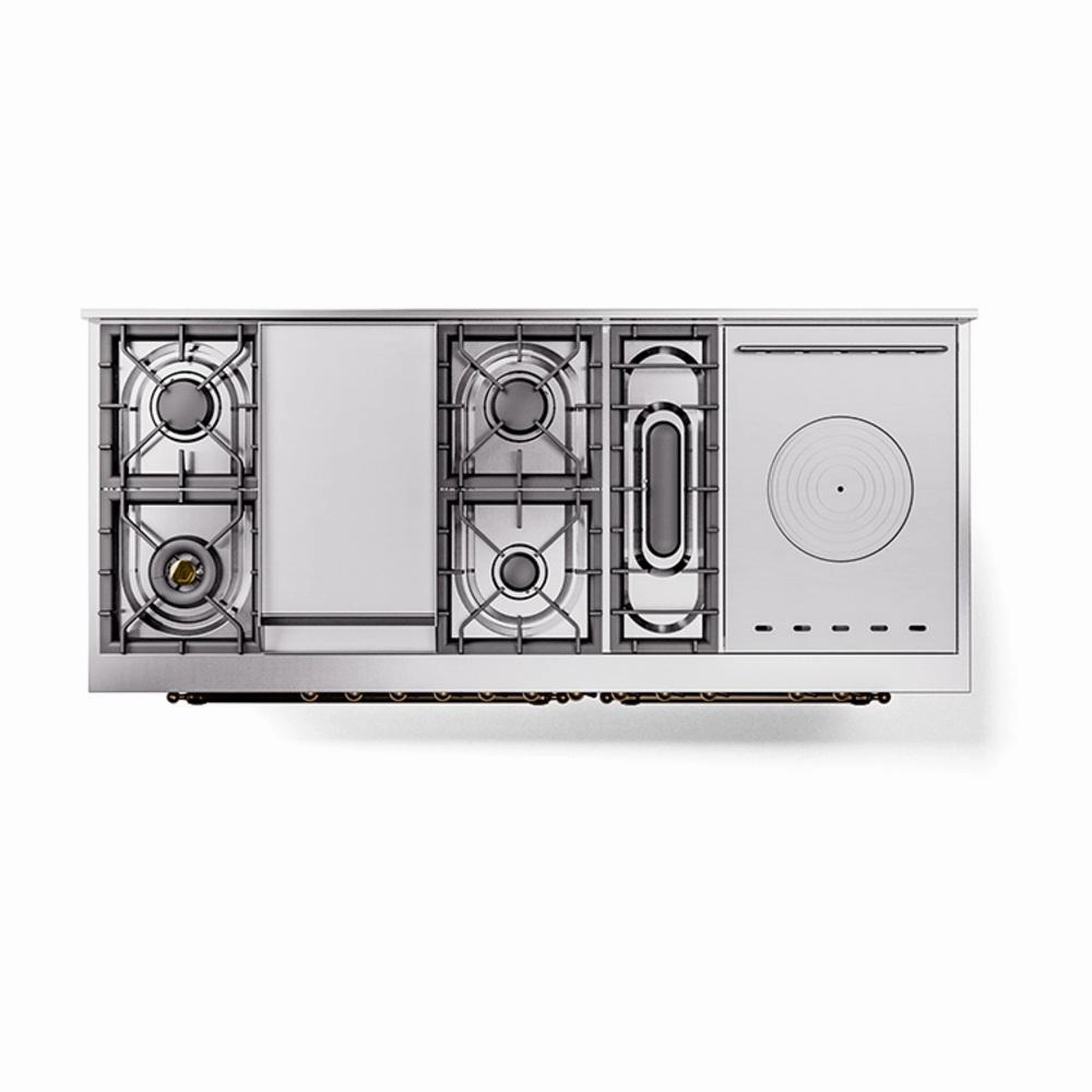Ilve UN60FSQNMPSSBLP Ilve Un60Fsqnmpssblp Nostalgie Ii Noblesse 60" Dual Fuel Range (7 Sealed Burners   Griddle   French Top, Liquid Propane, Solid Door, Stainless Steel, Burnished)