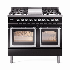 Ilve UND40FNMPBKCLP Ilve Und40Fnmpbkclp Nostalgie Ii Noblesse 40" Dual Fuel Range (Liquid Propane, Triple Glass Door, Glossy Black, Chrome)
