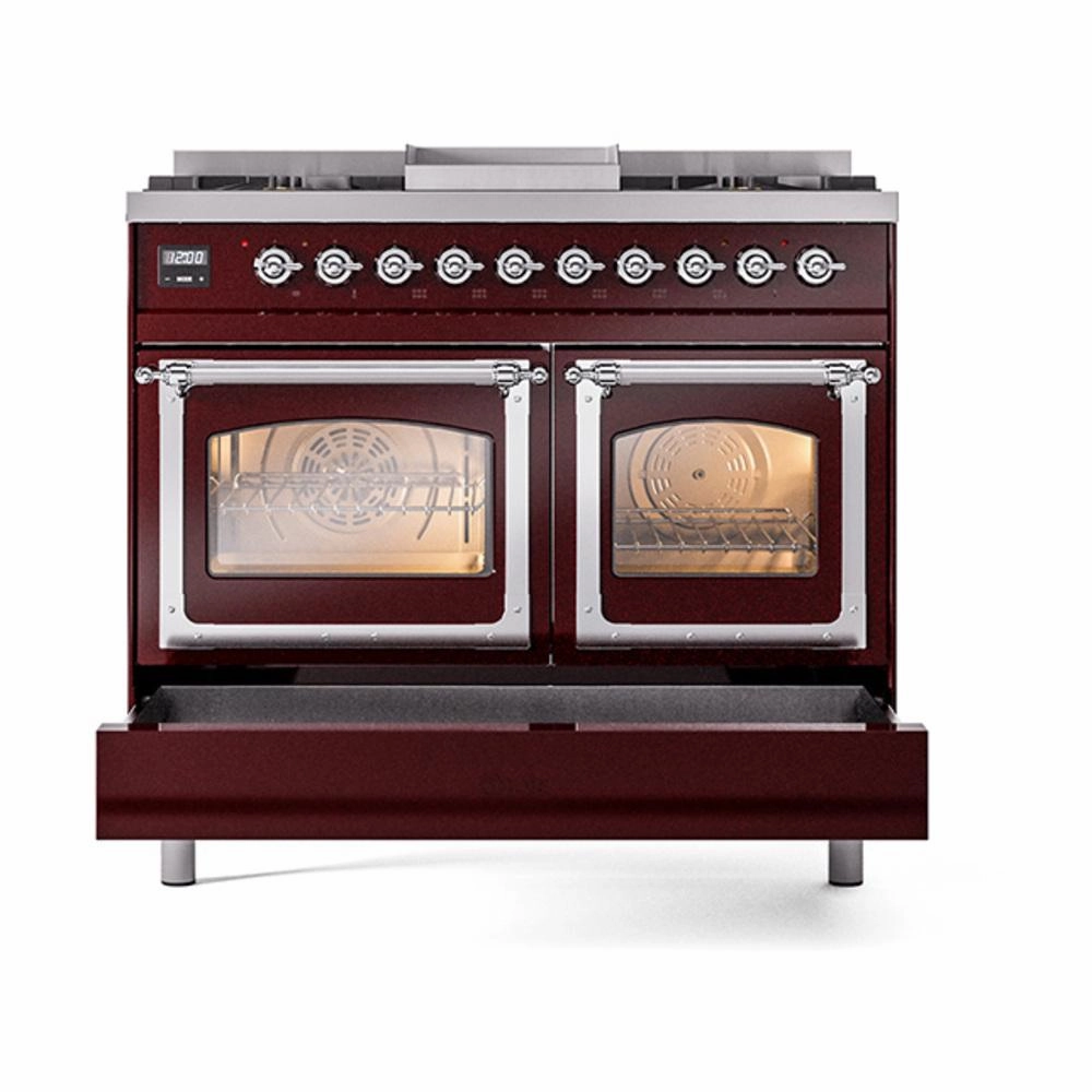Ilve UND40FNMPBUCLP Ilve Und40Fnmpbuclp Nostalgie Ii Noblesse 40" Dual Fuel Range (Liquid Propane, Triple Glass Door, Burgundy, Chrome)
