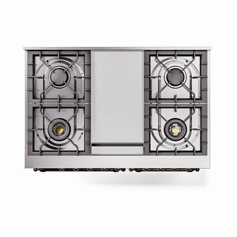 Ilve UND40FQNMPBGB Ilve Und40Fqnmpbgb Nostalgie Ii Noblesse 40" Dual Fuel Range (Natural Gas, Solid Door, Blue Grey, Burnished)