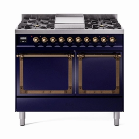 Ilve UND40FQNMPMBBLP Ilve Und40Fqnmpmbblp Nostalgie Ii Noblesse 40" Dual Fuel Range (Liquid Propane, Solid Door, Midnight Blue, Burnished)