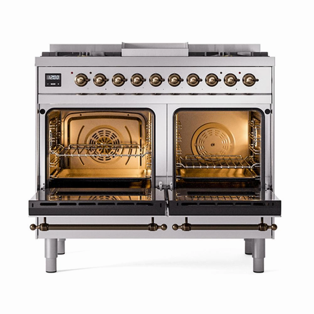 Ilve UND40FQNMPSSB Ilve Und40Fqnmpssb Nostalgie Ii Noblesse 40" Dual Fuel Range (Natural Gas, Solid Door, Stainless Steel, Burnished)