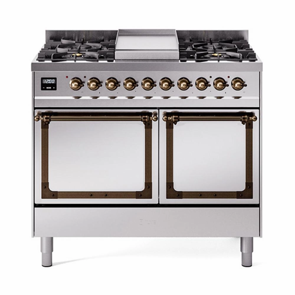 Ilve UND40FQNMPSSB Ilve Und40Fqnmpssb Nostalgie Ii Noblesse 40" Dual Fuel Range (Natural Gas, Solid Door, Stainless Steel, Burnished)