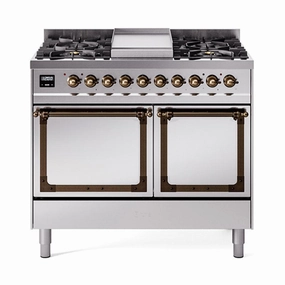 Ilve UND40FQNMPSSB Ilve Und40Fqnmpssb Nostalgie Ii Noblesse 40" Dual Fuel Range (Natural Gas, Solid Door, Stainless Steel, Burnished)