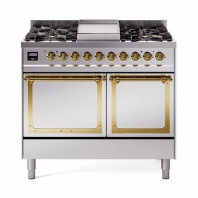 Ilve UND40FQNMPSSG Ilve Und40Fqnmpssg Nostalgie Ii Noblesse 40" Dual Fuel Range (Natural Gas, Solid Door, Stainless Steel, Brass)