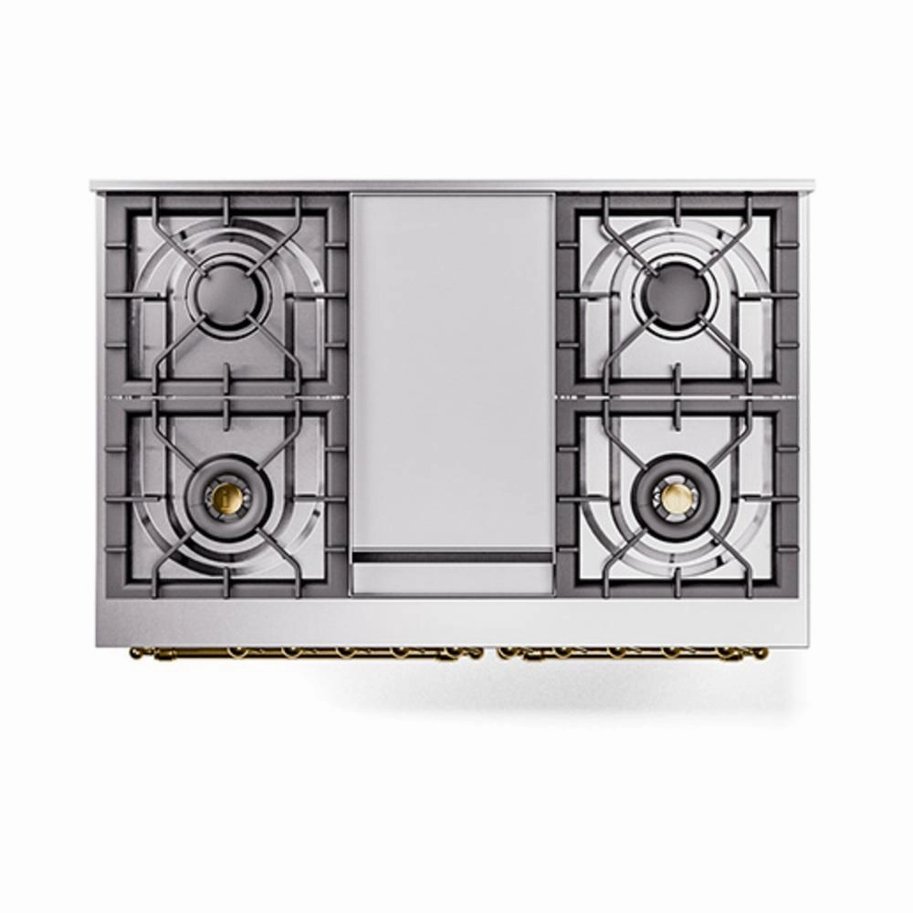 Ilve UND40FQNMPWHG Ilve Und40Fqnmpwhg Nostalgie Ii Noblesse 40" Dual Fuel Range (Natural Gas, Solid Door, White, Brass)