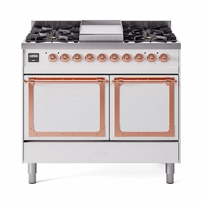 Ilve UND40FQNMPWHP Ilve Und40Fqnmpwhp Nostalgie Ii Noblesse 40" Dual Fuel Range (Natural Gas, Solid Door, White, Copper)