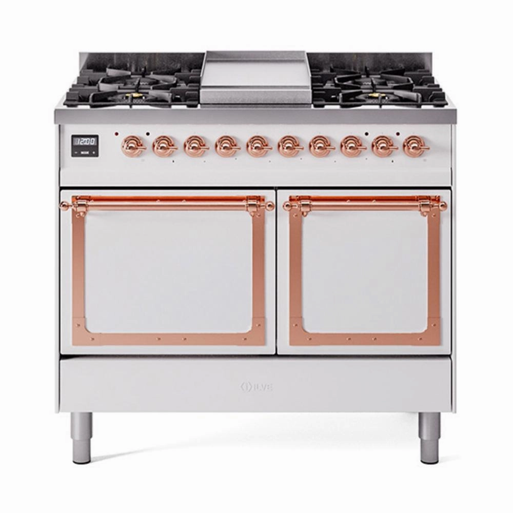 Ilve UND40FQNMPWHP Ilve Und40Fqnmpwhp Nostalgie Ii Noblesse 40" Dual Fuel Range (Natural Gas, Solid Door, White, Copper)