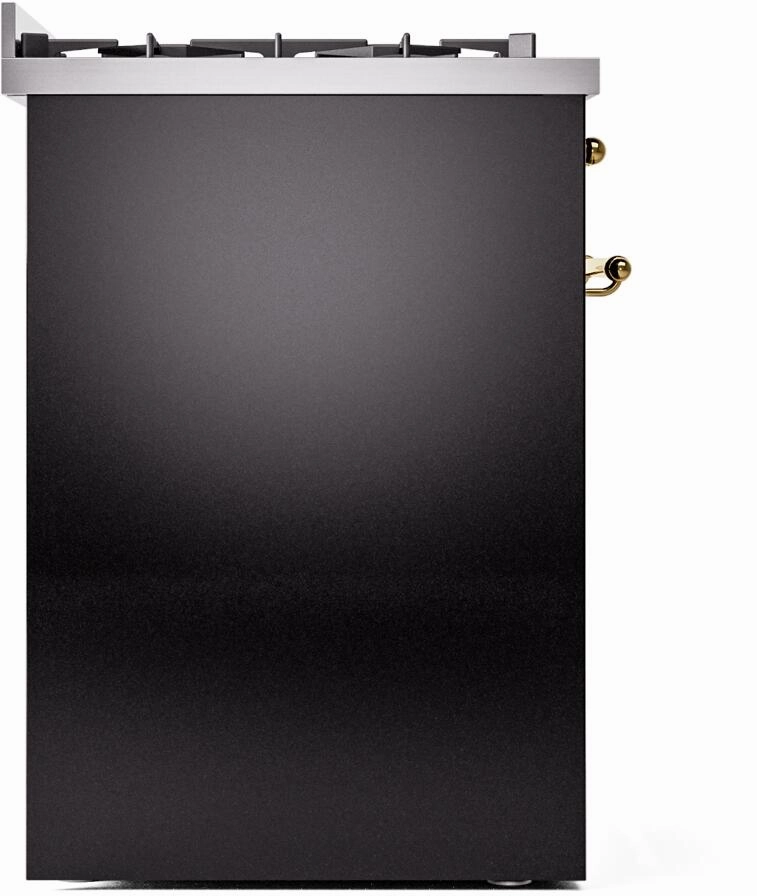 Ilve UP30NMPBKGLP Nostalgie Ii 30 Inch Dual Fuel Liquid Propane Freestanding Range In Glossy Black With Brass Trim