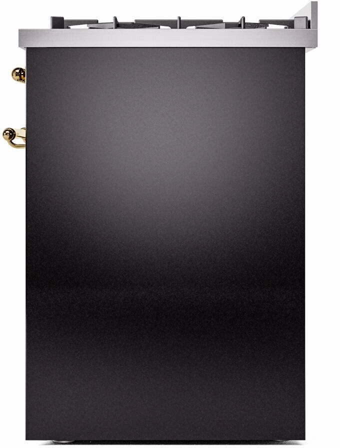 Ilve UP30NMPBKGLP Nostalgie Ii 30 Inch Dual Fuel Liquid Propane Freestanding Range In Glossy Black With Brass Trim
