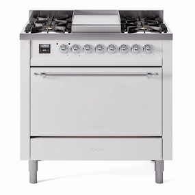 Ilve UP36FQNMPWHC Nostalgie Ii 36 Inch Dual Fuel Natural Gas Freestanding Range In White With Chrome Trim