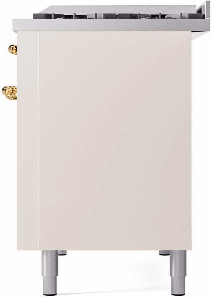 Ilve UP48FNMPAWG Nostalgie Ii 48 Inch Dual Fuel Natural Gas Freestanding Range In Antique White With Brass Trim