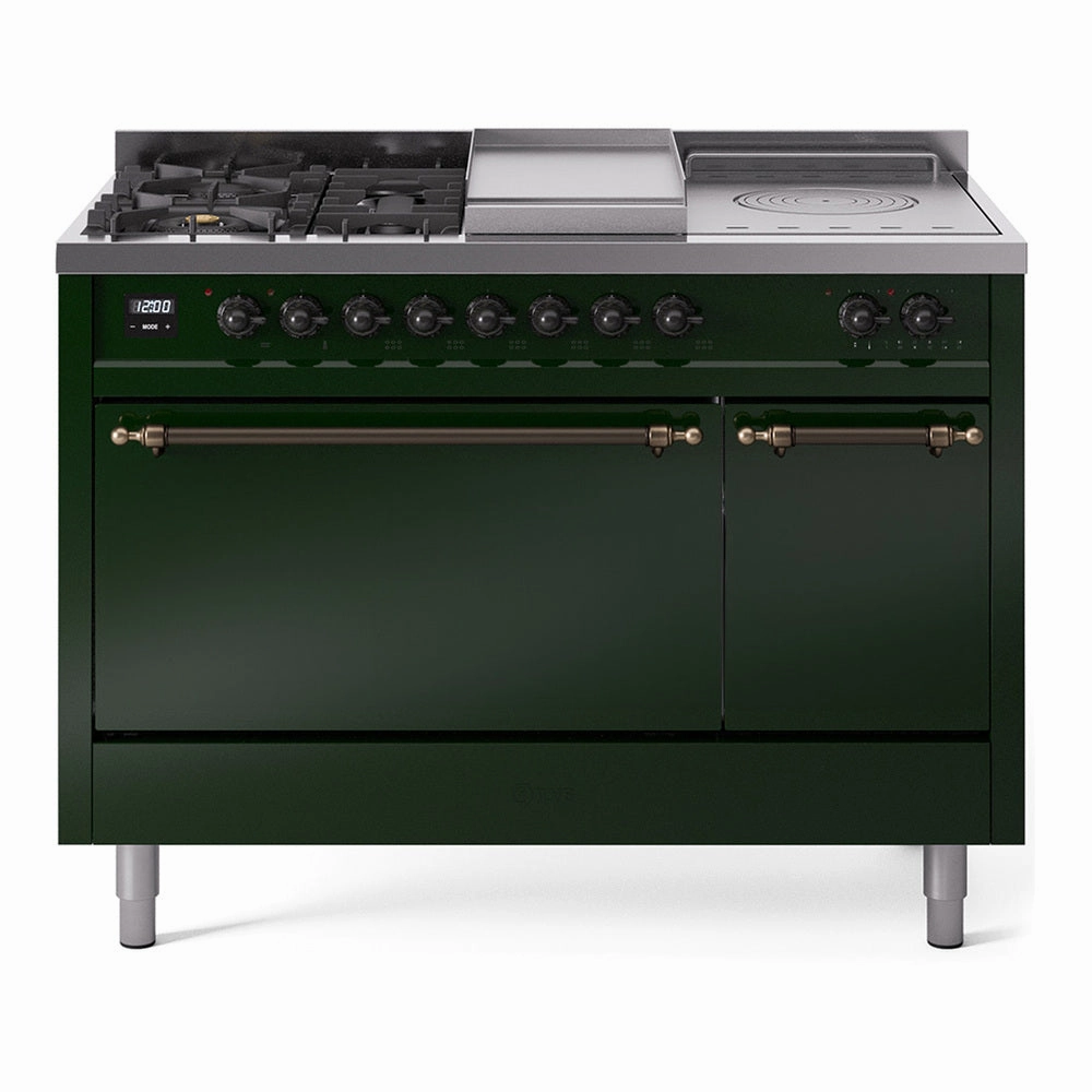 Ilve UP48FSQNMPEGBLP Nostalgie Ii 48 Inch Dual Fuel Liquid Propane Freestanding Range In Emerald Green With Bronze Trim