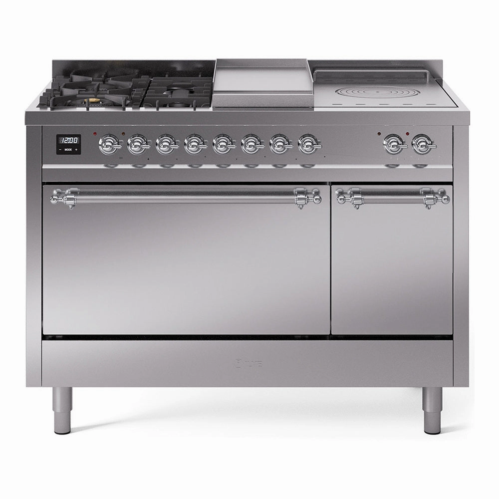 Ilve UP48FSQNMPSSC Nostalgie Ii 48 Inch Dual Fuel Natural Gas Freestanding Range In Stainless Steel With Chrome Trim