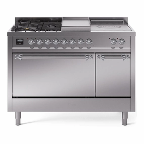 Ilve UP48FSQNMPSSC Nostalgie Ii 48 Inch Dual Fuel Natural Gas Freestanding Range In Stainless Steel With Chrome Trim