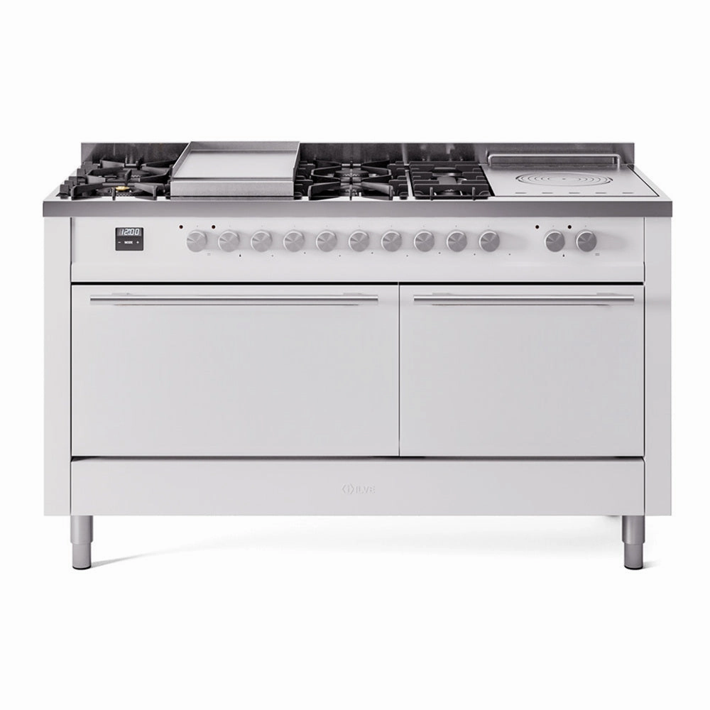 Ilve UP60FSQMPWH Professional Plus Ii 60 Inch Dual Fuel Natural Gas Freestanding Range In White With Trim