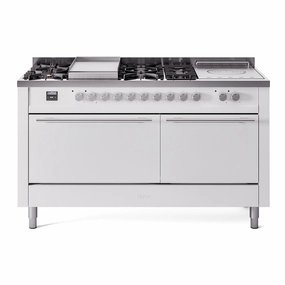 Ilve UP60FSQMPWH Professional Plus Ii 60 Inch Dual Fuel Natural Gas Freestanding Range In White With Trim