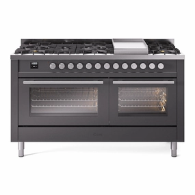 Ilve UP60FWMPMG Professional Plus Ii 60 Inch Dual Fuel Natural Gas Freestanding Range In Matte Graphite With Trim