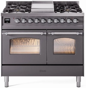 Ilve UPD40FNMPMGC Nostalgie Ii 40 Inch Dual Fuel Natural Gas Freestanding Range In Matte Graphite With Chrome Trim