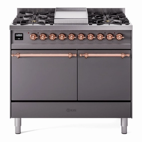 Ilve UPD40FQNMPMGP Nostalgie Ii 40 Inch Dual Fuel Natural Gas Freestanding Range In Matte Graphite With Copper Trim
