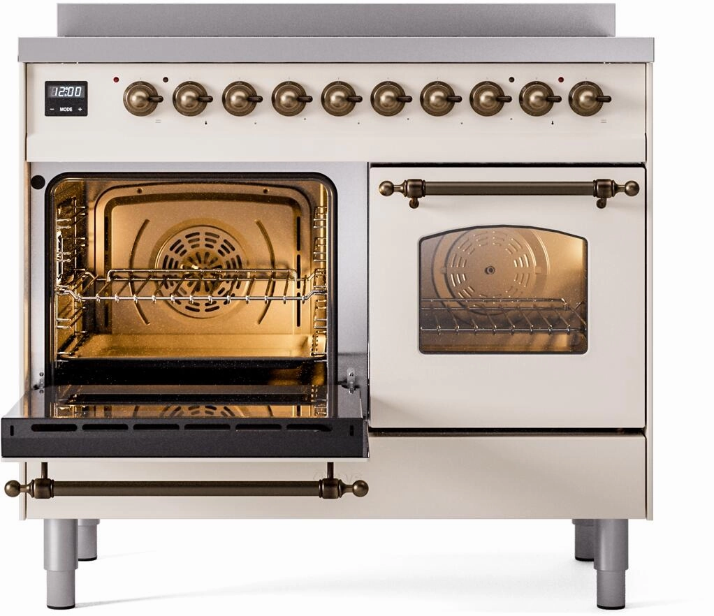 Ilve UPDI406NMPAWB Nostalgie Ii 40 Inch Electric Freestanding Range In Antique White With Bronze Trim