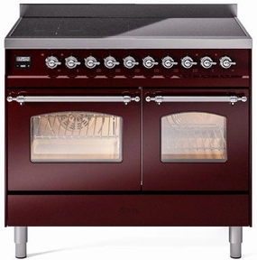 Ilve UPDI406NMPBUC Nostalgie Ii 40 Inch Electric Freestanding Range In Burgundy With Chrome Trim