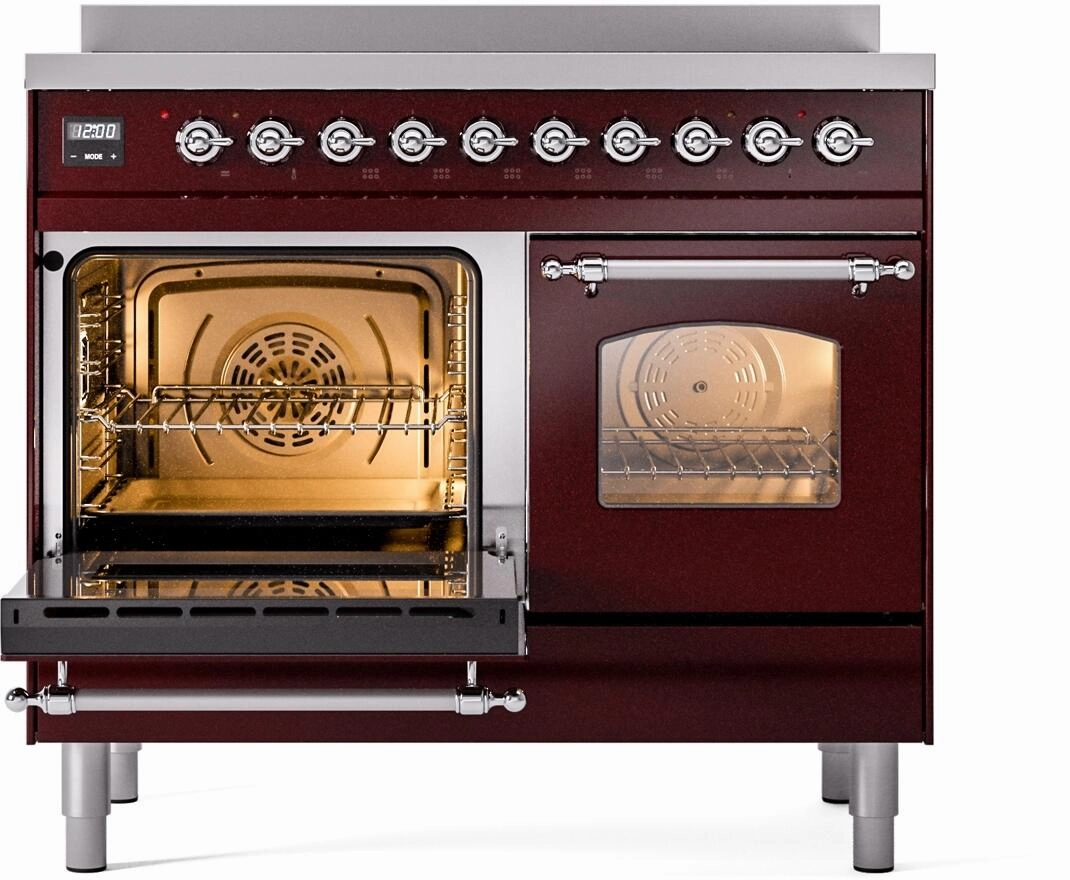 Ilve UPDI406NMPBUC Nostalgie Ii 40 Inch Electric Freestanding Range In Burgundy With Chrome Trim