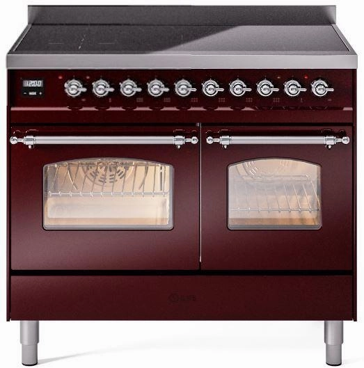 Ilve UPDI406NMPBUC Nostalgie Ii 40 Inch Electric Freestanding Range In Burgundy With Chrome Trim