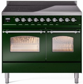 Ilve UPDI406NMPEGC Nostalgie Ii 40 Inch Electric Freestanding Range In Emerald Green With Chrome Trim