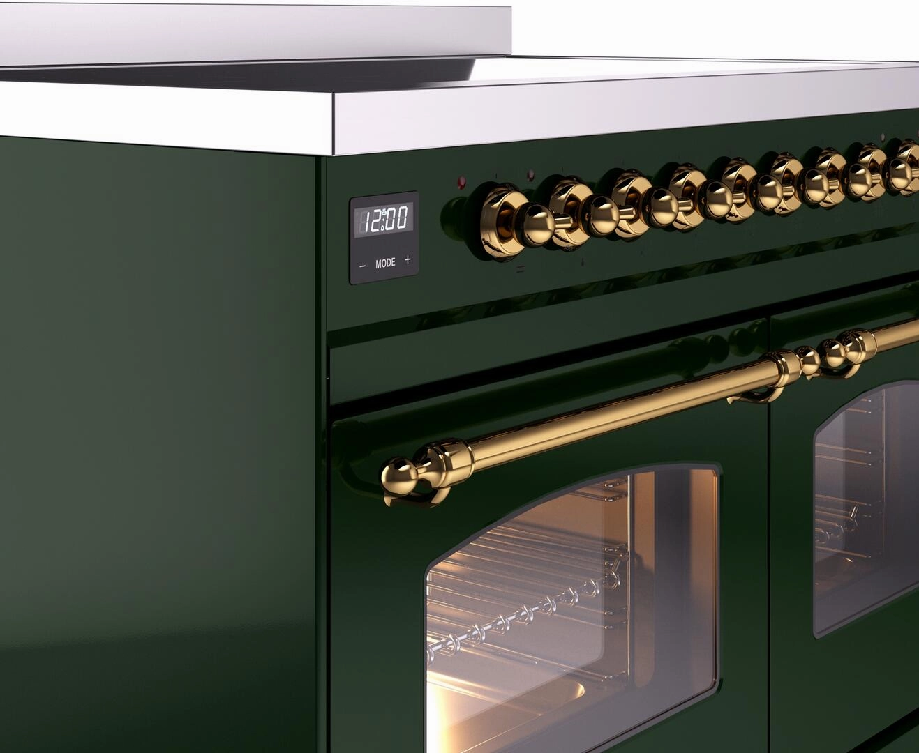 Ilve UPDI406NMPEGG Nostalgie Ii 40 Inch Electric Freestanding Range In Emerald Green With Brass Trim